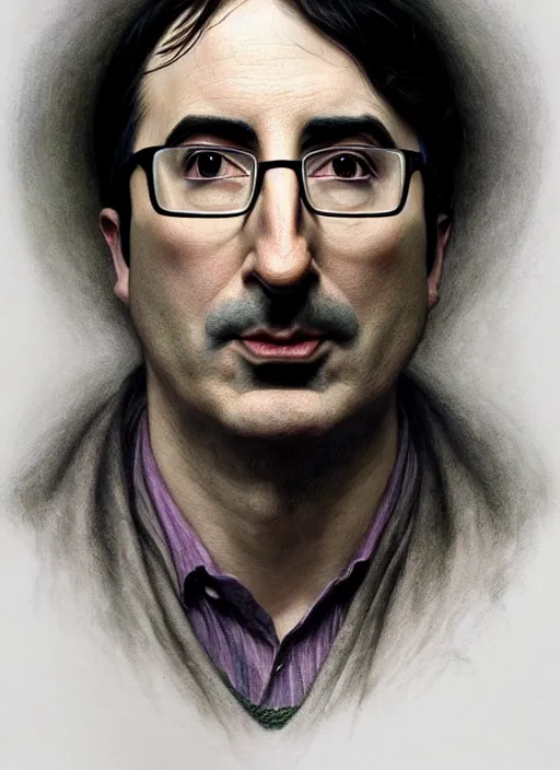 Image similar to a portrait of john oliver and a cabbage, stoic, fantasy, intricate, elegant, beautiful, highly detailed, charcoal, centered, dark, smokey, digital painting, artstation, concept art, smooth, sharp focus, illustration, art by artgerm and greg rutkowski and alphonse mucha