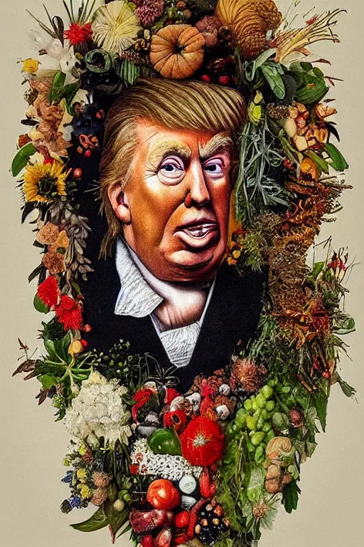 Prompt: “Portrait of Donald Trump in style of Guiseppe Arcimboldo”