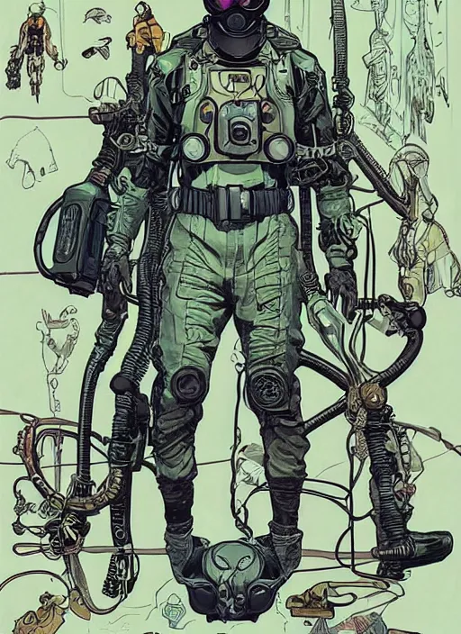 Prompt: cyberpunk deep sea diver. wetsuit. portrait by ashley wood and alphonse mucha and laurie greasley and josan gonzalez and james gurney. splinter cell, apex legends, rb 6 s, hl 2, d & d, cyberpunk 2 0 7 7. realistic face. character clothing. vivid color. dystopian setting.
