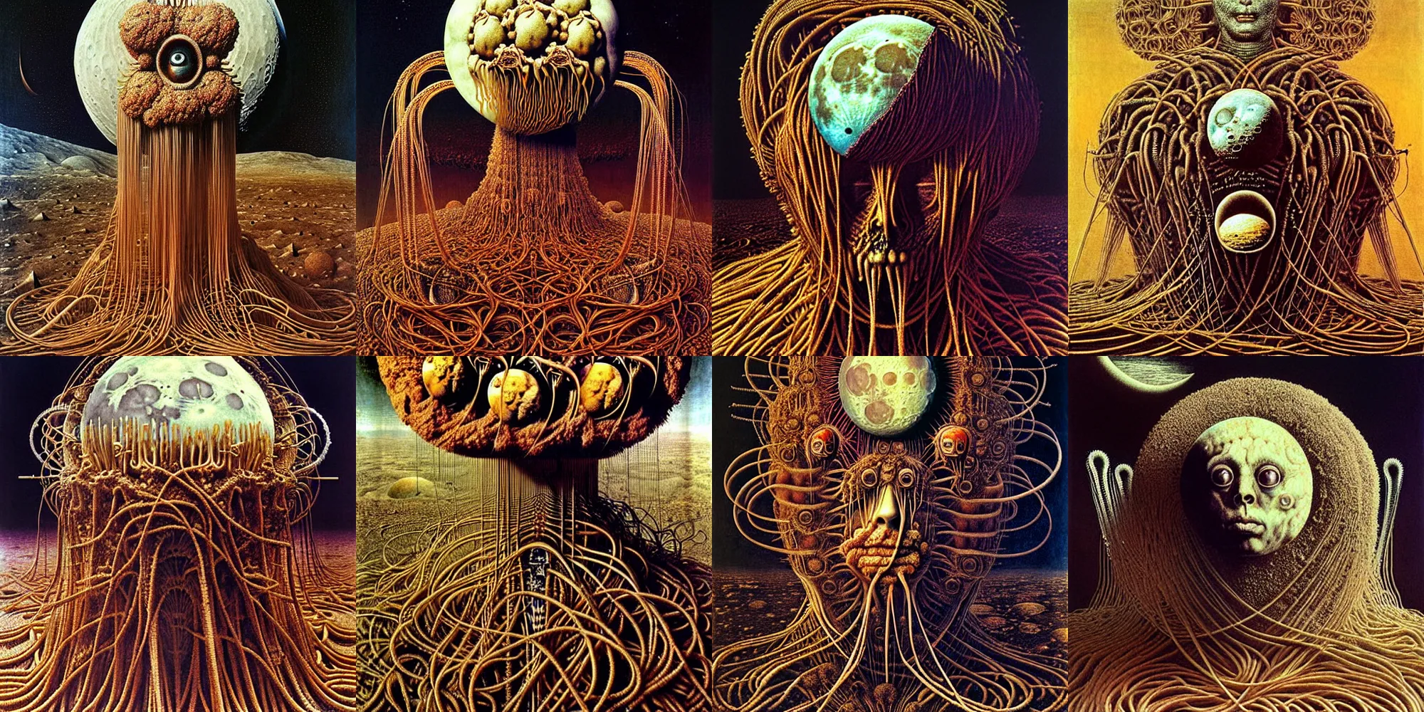 Prompt: the moon landing remaked with fractals of spaghetti, by giuseppe arcimboldo and beksinski, a touch of giger and yamamoto, realistic, high definition