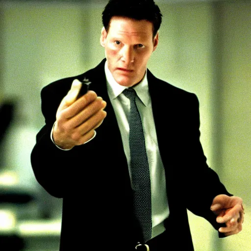 Image similar to film still of keir starmer in the matrix ( 1 9 9 9 )