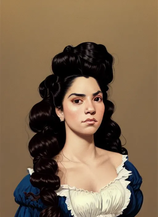 Prompt: a portrait of a young hispanic woman with a crooked nose in victorian clothing, confident pose, intricate, elegant, sharp focus, illustration, highly detailed, concept art, matte, trending on artstation, anime, art by james jean and artgerm and brian despain and alberto mielgo, greg rutkowski, wlop, ilya kuvshinov, strong strokes