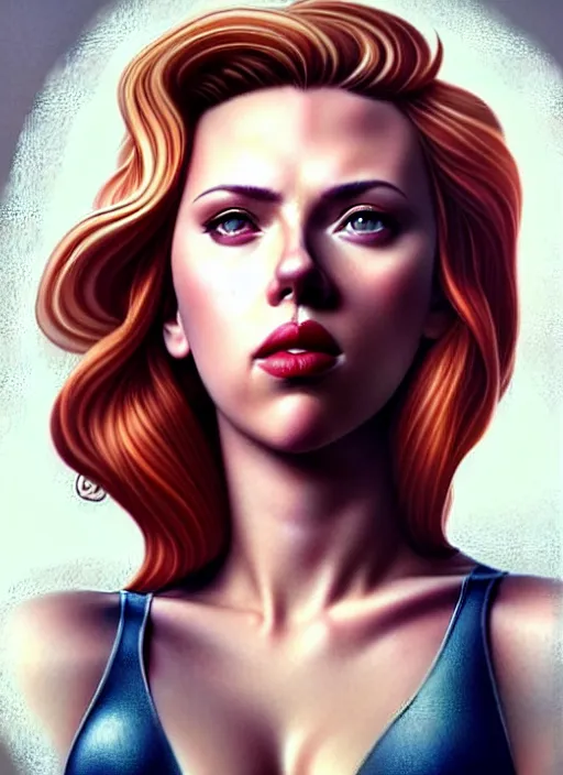 Image similar to full body gorgeous Scarlett Johansson, realistic character concept, full body pose, tattoos, autumn, makeup, shorter neck, illustration, symmetrical eyes and body, cinematic lighting, detailed realistic symmetrical eyes, artgerm, Joshua Middleton, single face, insanely detailed and intricate, beautiful