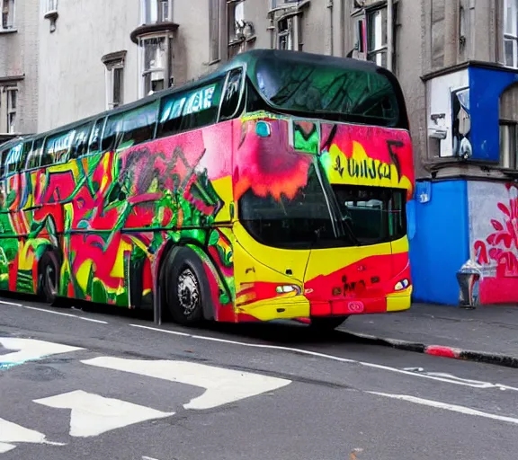 Image similar to graffiti tag on a double decker bus that says ireland