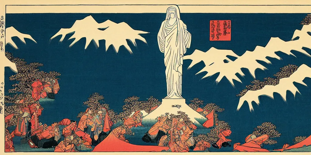 Image similar to i, Cristo Redentor opening arms by Hokusai