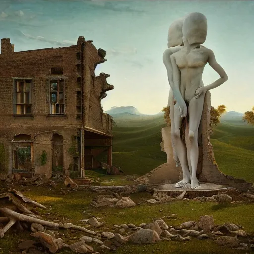 Image similar to hyperrealistic surrealism, David Friedrich, award winning masterpiece with incredible details, Zhang Kechun, a surreal vaporwave vaporwave vaporwave vaporwave vaporwave painting by Thomas Cole of a gigantic broken mannequin head sculpture in ruins, highly detailed, trending on ArtStation