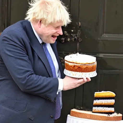 Prompt: pig man boris johnson attacking a cake