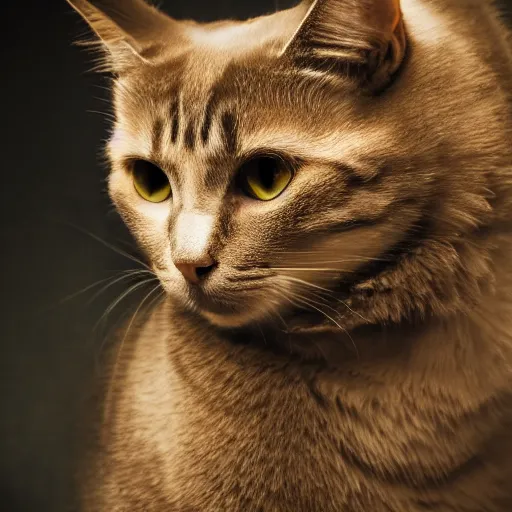 Image similar to cat in full riot gear, moody lighting, 8 k, shallow depth of field, cinematic lighting,