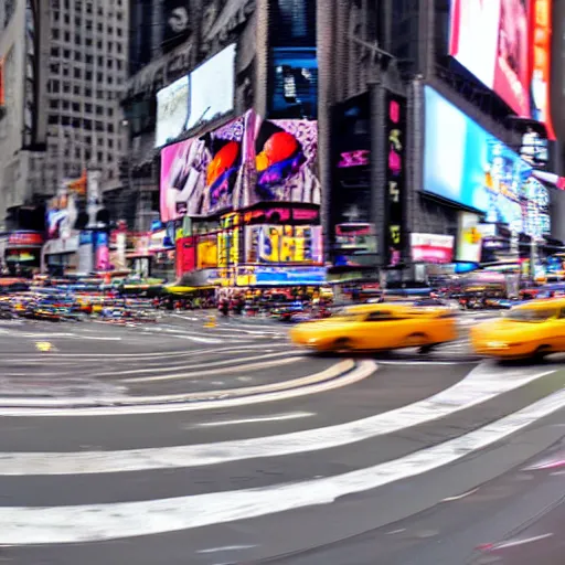 Image similar to a still of a giraffe stand in the intersection at times square. motion blur