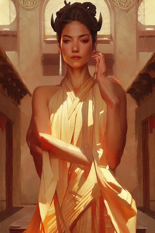 Image similar to temple, taoism, painting by greg rutkowski, j. c. leyendecker, artgerm