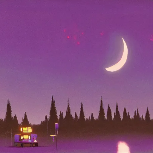 Image similar to a purple moon simon stalenhag high detail