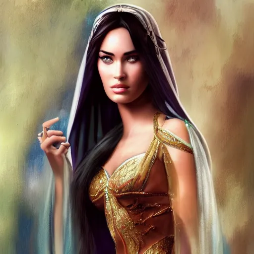 Image similar to a portrait of an arabian princess in a disney movie, megan fox, oil painting, pale colors, high detail, 8 k, wide angle, trending on artstation,