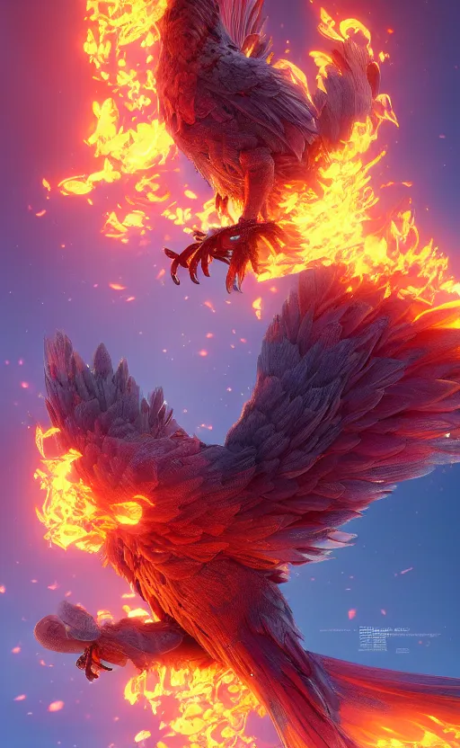 Image similar to a phoenix bird, fire, ash electric, furry, soft, concept art, sharp focus, intricate details, highly detailed, photorealistic, disney pixar, octane render, iridescent, anime, 8 k