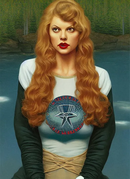 Image similar to portrait of talyor swift cheerleader, twin peaks poster art, from scene from twin peaks, by michael whelan, rossetti bouguereau, artgerm, retro, nostalgic, old fashioned