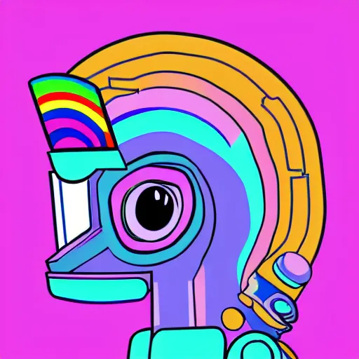 Image similar to Rainbow Robot Unicorn profile picture for social media sites. Limited palette, crisp vector line