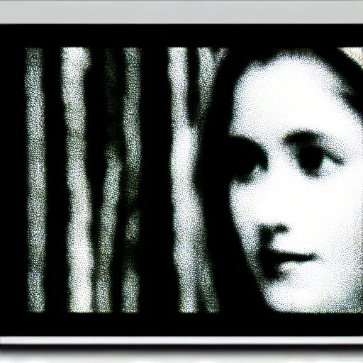 Image similar to marian apparition in forest, high contrast, found footage, vhs, 1 9 9 0, beautiful, highly realistic, highly detailed, vhs noise static, black and white, vhs glitch