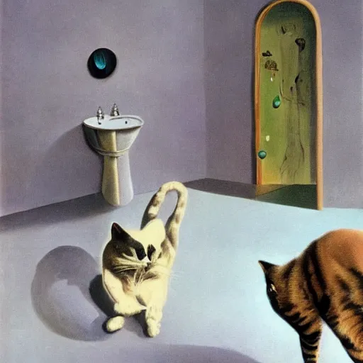 Prompt: a cat pooping, salvador dali\'s art style, 4k
