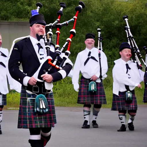 Image similar to bagpipes made of foley catheter bag and clear tubes