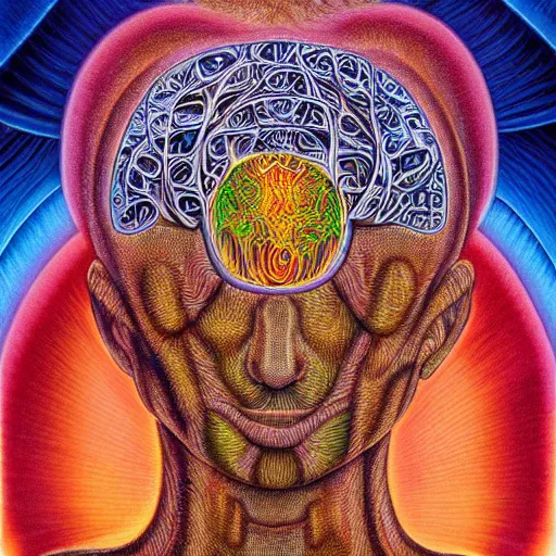 Image similar to mushroom god by Alex Grey