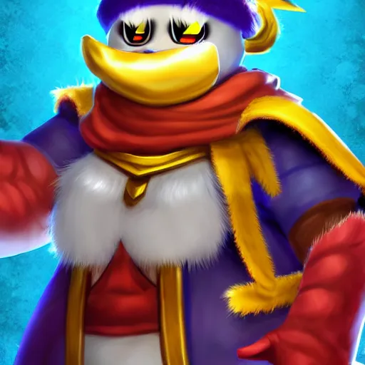 Image similar to king dedede league of legends character art. katherine'suqling'su style. digital illustration. hyper realistic. high quality. high resolution. 4 k. dynamic lighting. highly detailed. sharp focus. non blurry. smooth.