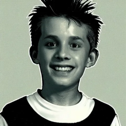 Prompt: a 4 th grade yearbook photo of junkrat from overwatch