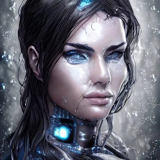 Image similar to woman portrait made out of ice, beautiful, cyborg, comic book art, highly detailed, trending on artstation