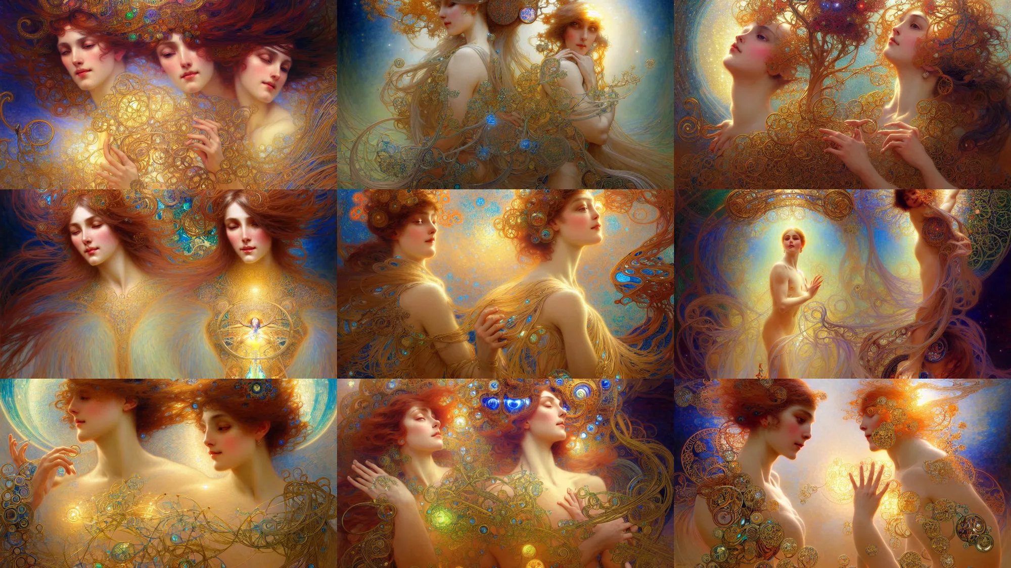 Prompt: abstract intuitive artistic representation of the ultimate joy of ai and biological intelligence working together in holy creation! intricate, elegant, highly detailed, digital painting, artstation, concept art, smooth, sharp focus, illustration, art by gaston bussiere and alphone mucha