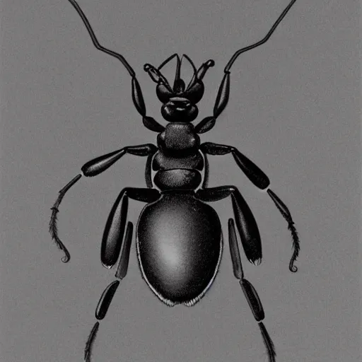 Prompt: fireant, black and white, botanical illustration