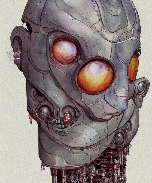 Image similar to a watercolor painting character portrait of a humanoid robotic machine mutant in the style of jean giraud in the style of moebius trending on artstation deviantart pinterest detailed realistic hd 8 k high resolution