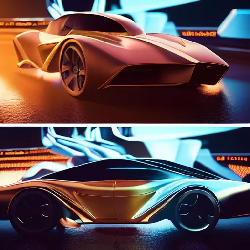 Image similar to car show several cars: motherboard forms designed by zaha hadid, sci-fi futuristic ultra realistic photography, keyshot render, octane render, unreal engine 5 lumen, high oiled liquid glossy specularity reflections, ultra detailed, golden hour, dramatic lighting 4k, 8k, 16k in the style ofblade runner 2049 Cyberpunk 2077 ghost in the shell thor 2 marvel film : tilt shift: sharp focus