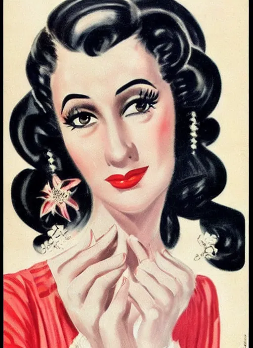 Image similar to beautiful black-haired arab woman, 1940s propaganda poster, full hd,highly detailed