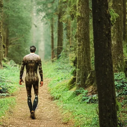 Image similar to photograph of half man half deer walking through the forest