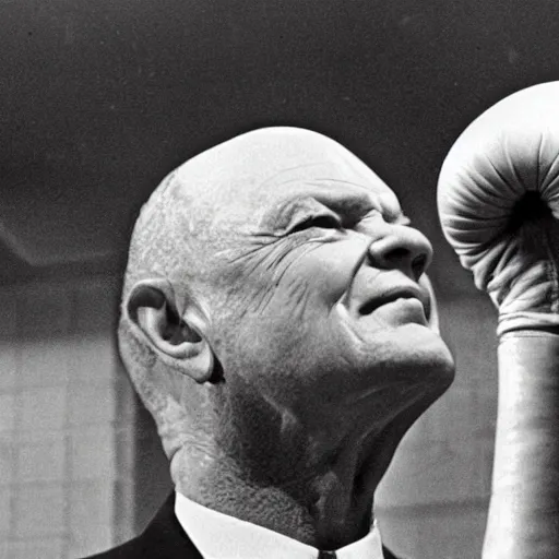 Image similar to Dwight Eisenhower drenched in sweat in a boxing match