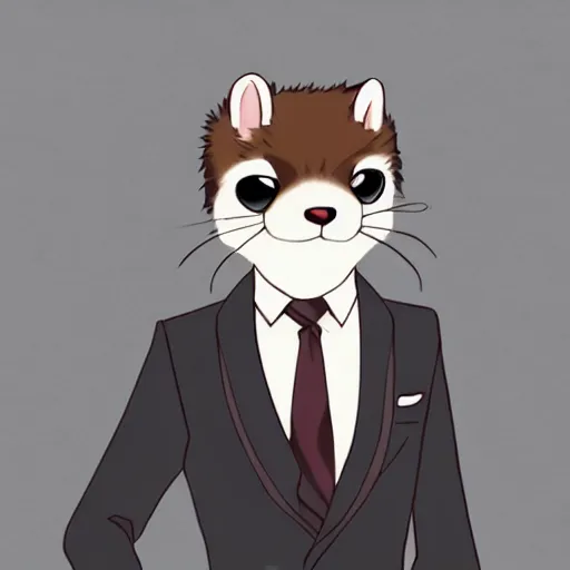 Image similar to furry ferret, anime style, formal suit