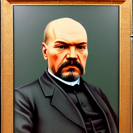 Image similar to hyperrealistic lenin portrait, sharp focus, elegant, highly detailed