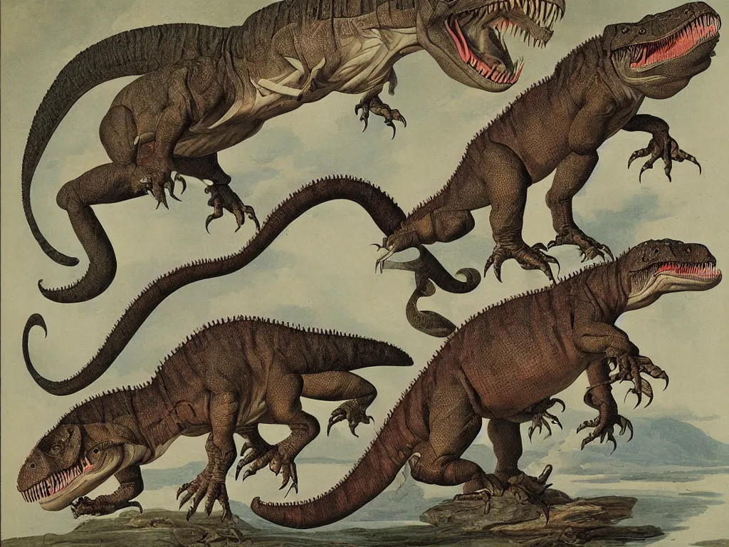 Image similar to tyrannosaurus rex biological painting by john audubon