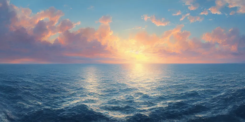 Image similar to a beautiful sunset over the ocean on a clear cloudless day, artstation, cgsociety, detailed, gorgeous painting