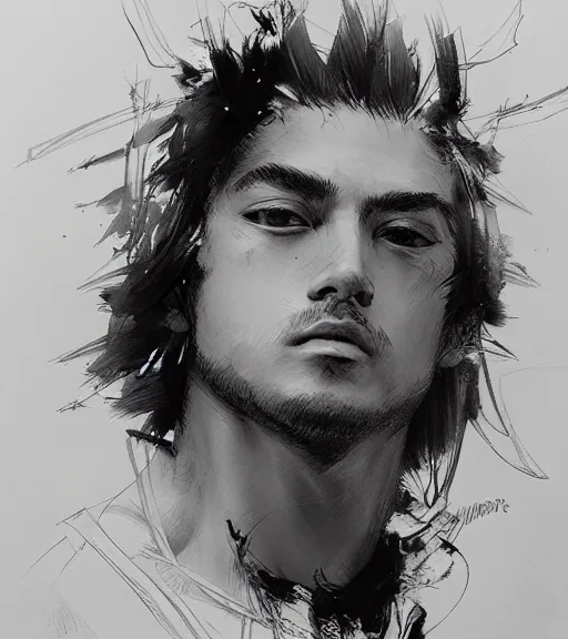 Prompt: portrait of anime zyzz, pen and ink, intricate line drawings, by craig mullins, ruan jia, kentaro miura, greg rutkowski, loundraw