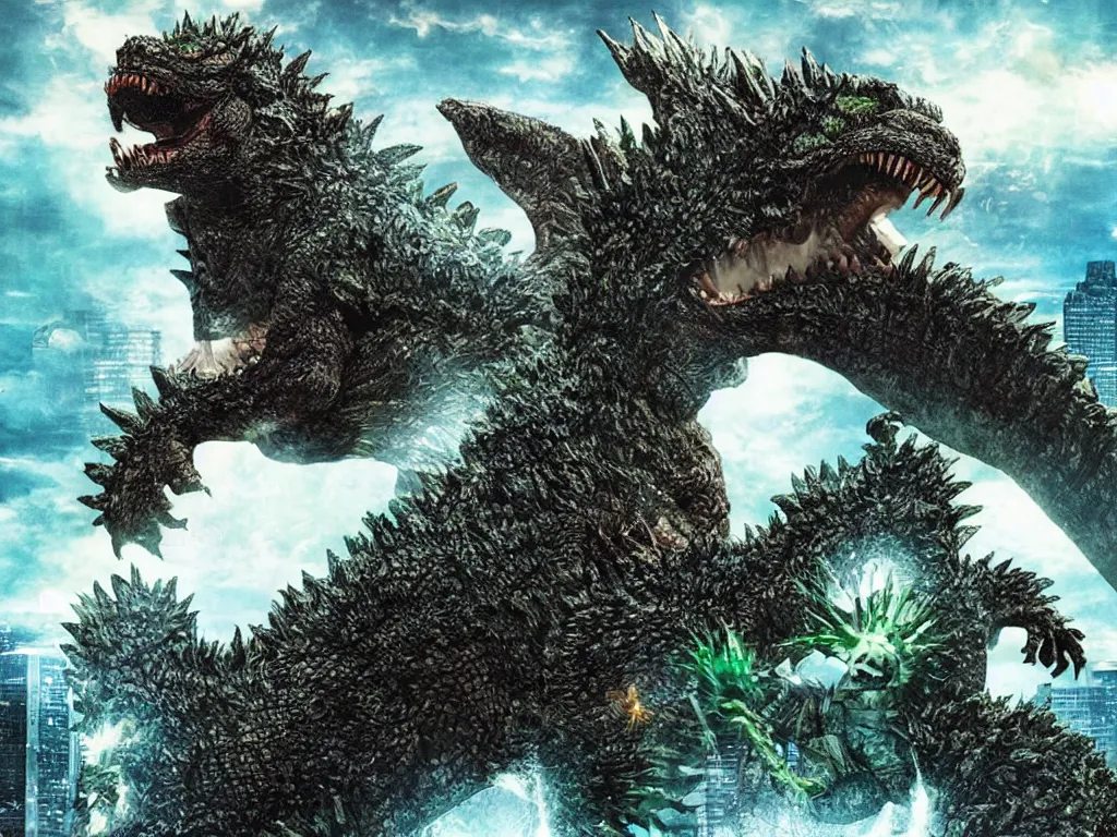 Image similar to Heisei era Godzilla fighting Biollante