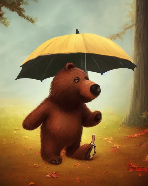 Image similar to autumn a bear with an umbrella by samuel smith trending on artstation