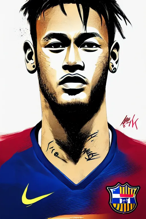 Image similar to neymar, manga cover art, detailed color portrait, artstation trending, 8 k, greg rutkowski