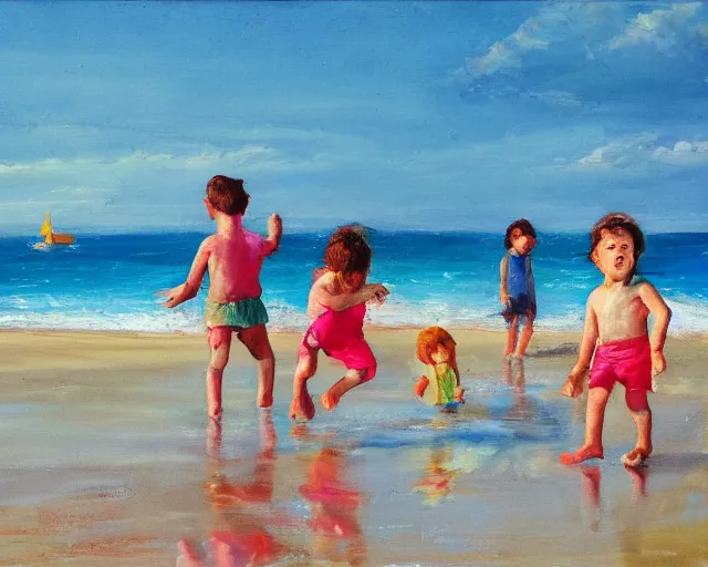 Prompt: children playing at the beach, cdx