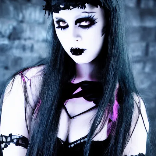 Prompt: kerli koiv as young teen girl, gothic, dark, dramatic, flawless, headshot, pinup