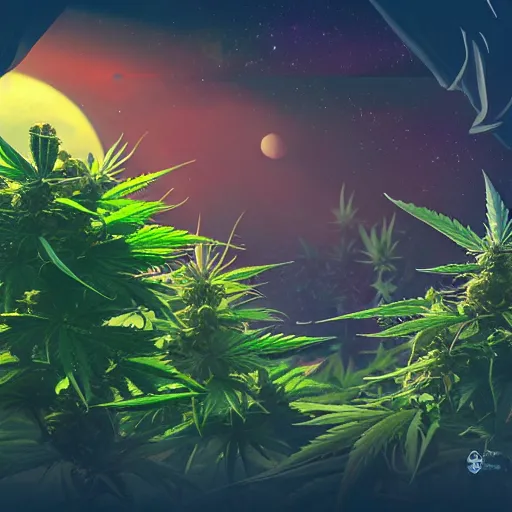 Image similar to marijuana farm outdoor galaxy, concept art, trending on artstation