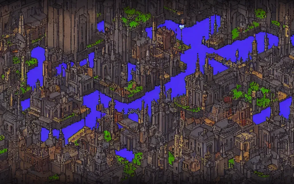 Image similar to an 18th gothic city at night. Pixel art, side scroller, (gloomy), (fantasy).