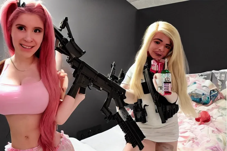 Image similar to belle delphine with an ak47