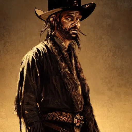 Prompt: portrait of a priest of the wild west, black paint on face, drawn by ruan jia, fantasy art, red dead redemption, django, town background, weird west, deadlands, dramatic lighting, digital art, 8 k, extremely detailed