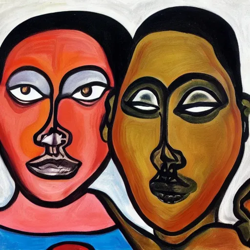 Image similar to two ravers at the club painted by Alice Neel