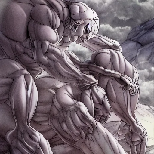 Prompt: a crawling mountain of muscles, highly detailed, anime, pale colors, award winning pictures, by studio mappa, by studio wit