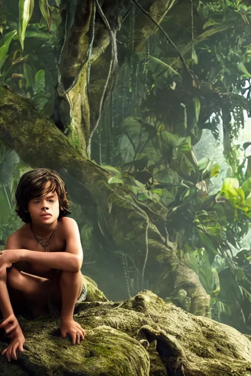 Prompt: young harry styles plays mowgli in the live action adaptation of the jungle book, 3 5 mm photography, highly detailed, cinematic lighting, 4 k